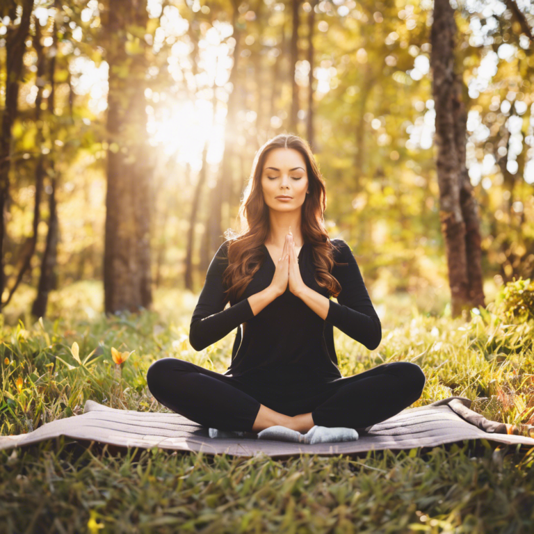 A tranquil individual practicing mindfulness in nature, engaging in deep breathing with a serene expression, surrounded by soft natural light, symbolizing relaxation and stress relief through mindfulness techniques.